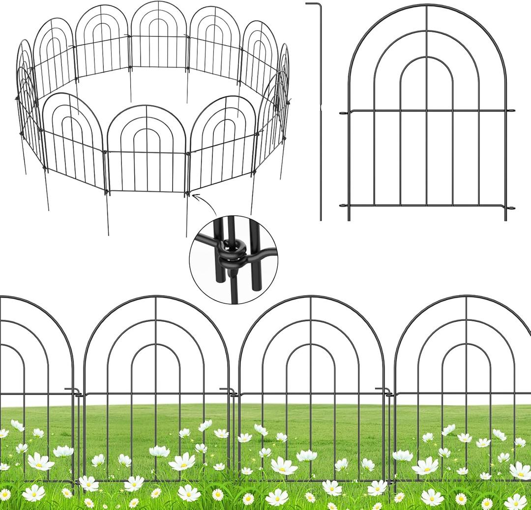 Decorative Garden Fence 17 Inch x 16 Feet, 12 Pack Rustproof Metal No-Dig Fence, Animal Barrier for Dogs, for Patio Outdoor Decoration