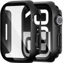 Pack of 2 Hard PC Case Compatible for Apple Watch Series 11/10 46mm with Tempered Glass Screen Protector, Touch Sensitive Slim HD Bumper Full Protective Cover for iWatch 46mm, Black