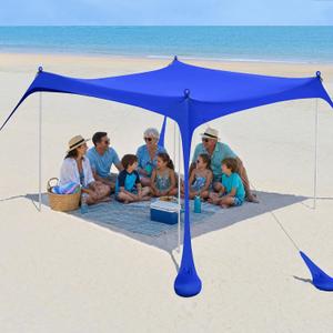 2PM SPORTS Beach Tent Sun Shelter 10x10 FT - UPF 50+ UV Protection, 8 Sandbags, Easy Setup, Portable Beach Shade Canopy for Family Picnic Camping Travel