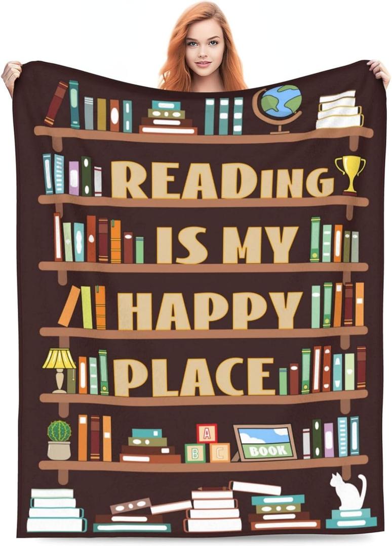 Book Lovers Gifts Blanket, Bookish Gifts for Women, Men, Bookworm, Readers, Librarian, Booker Throw Blankets 60"x50", Reading Decor Blanket for Book Club, Birthday, Christmas, Graduation (Brown)