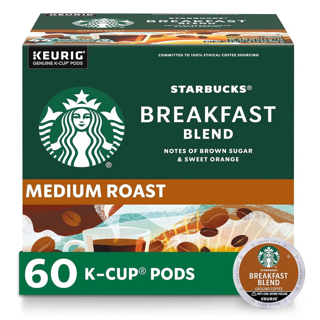 Starbucks K-Cup Coffee Pods, Medium Roast Hot or Iced Coffee, Breakfast Blend, 60 Keurig Pods, BBD: 05 FEB 2027