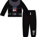 STAR WARS Grogu, Darth Vader or Stormtrooper Boys Long Sleeve T-Shirt and Pants Set for Toddler and Little Kids (Black)