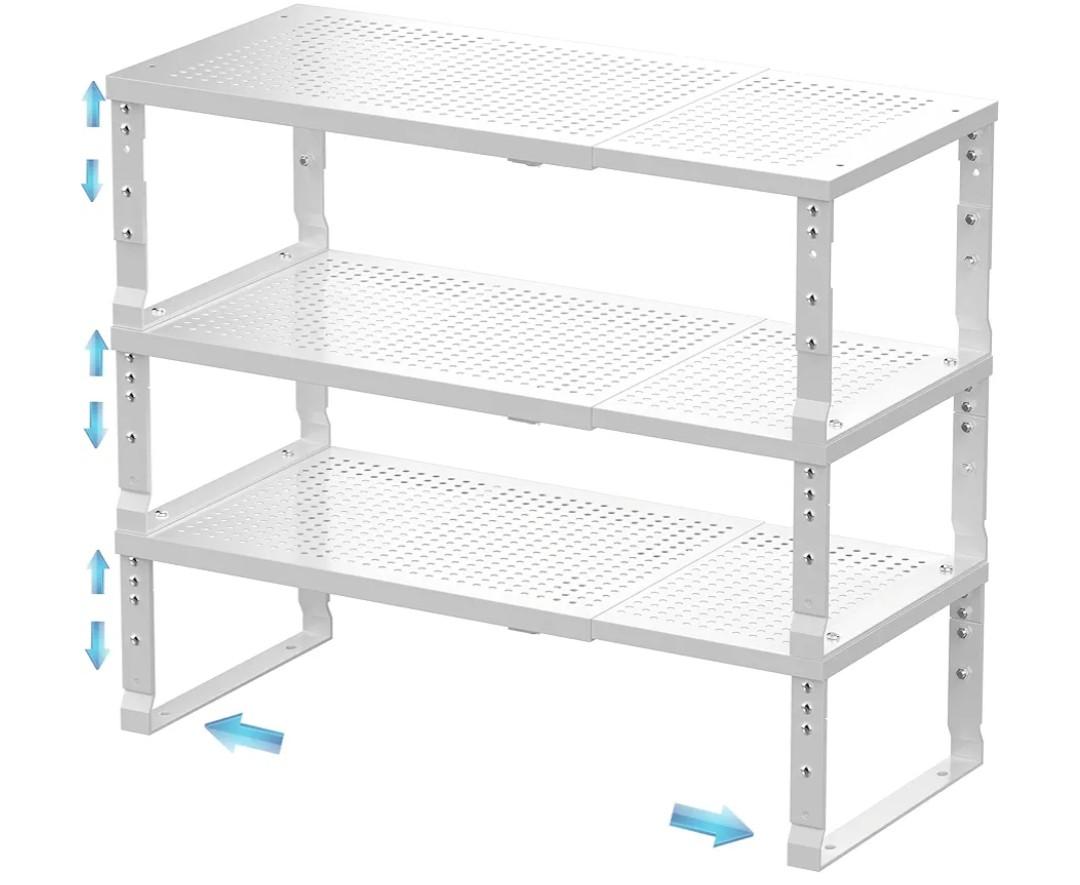 Zilvando Expandable Spice Rack & Kitchen Cabinet Organizer  Stackable, Adjustable Shelves for Cabinets, Countertops, Cupboards & Pantries(3 Packs/Large/White)