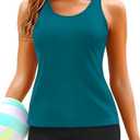 Yonique 3 Piece Tankini Swimsuits for Women Bathing Suits with Boy Shorts and Swim Tank Top Bra Modest Swimwear Size M (Blue&green Geometric)