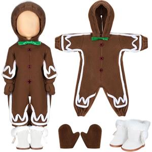 Fourluoo 1 Sets Christmas Doll Clothes 18 Inch Gingerbread Man for 18 Inch Doll Costume Outfits Accessories Xmas Gifts(Coffee)