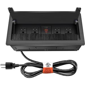 Embedded mesa Power Outlet Box;Conference Table Power Hub; 4 AC TR Outlets, USB-A USB-C PD 20W Fast Charging 6.5FT 16 AWG UL Cable for Office Home - Brushed Black