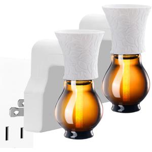 2 Packs Blank Plug-in Essential Oil Diffuser for DIY Characteristic Air Freshener from Undiluted Natural Oil, EO+Water, Fragrance Refill for Plugins (2 Polarized Plug+2 Glass+2 Wick) (White 2 Sets)