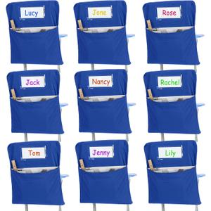 24 Pcs Chair Pockets for Classrooms 17 x 20 Inches Student Chair Bag Chairback with Name Tag for Keeping Student Book School Table Organized