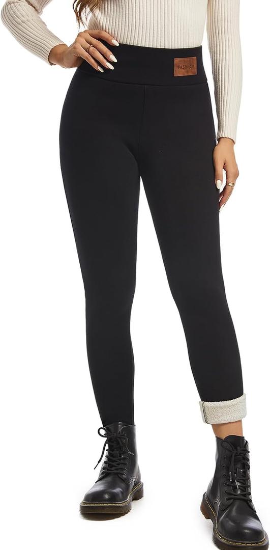 Women Sherpa Lined Leggings Soft Clouds Fleece Tights Winter Warm Thermal Thick Cashmere Pants High Waist (X-Large, Black)
