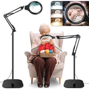 NZQXJXZ 30X 10X Large Floor Magnifying Glass with Light and Stand,36 LED Adjustable Height Floor Magnifying Lamp,2 in 1 Lighted Magnifiers for Close Work, Sewing,Crafts,Hobbies