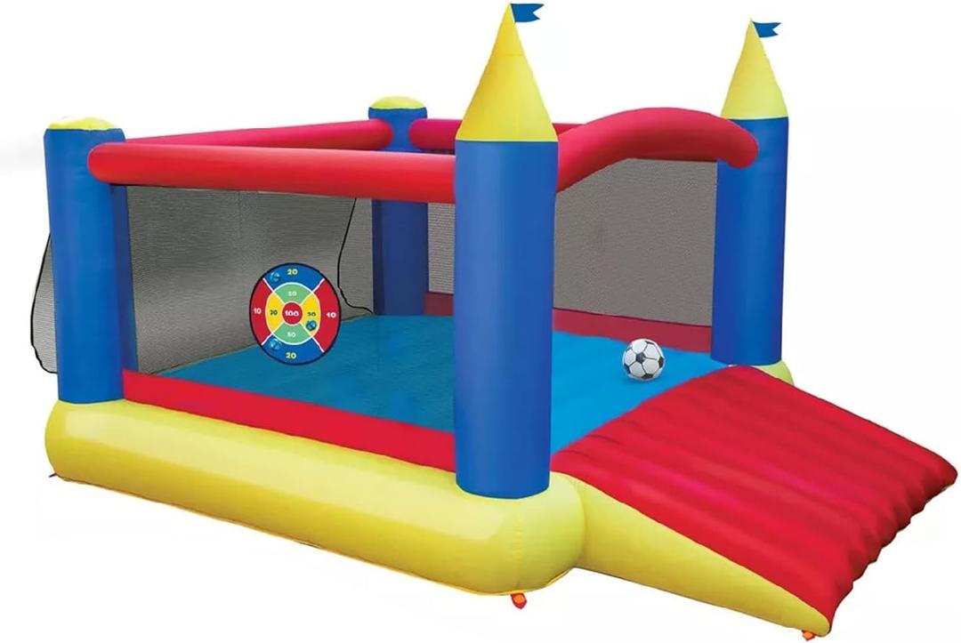 Banzai Slide N Score Inflatable Bounce House with Pump Blower, Slide, and Sports Games