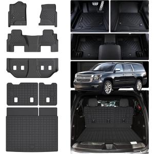 Floor Mats for 2015-2020 Chevy Chevrolet Suburban/GMC Yukon XL 7 Seats (Not for Yukon) (2nd Row Bucket Seats) & Cargo Mat & Backrest Mat,TPE All Weather Protection Full Set Accessories