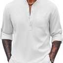 COOFANDY Men's Henley Shirt Long Sleeve Lightweight Casual T-Shirt Summer Beach Hippie Tee Shirt (White, XL)