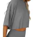 Jenisso Women 2 Piece Lounge Set 2026 Summer Short Sleeve Crop Tops Shirts Matching Shorts Travel Outfit Clothes (Gray, XL)