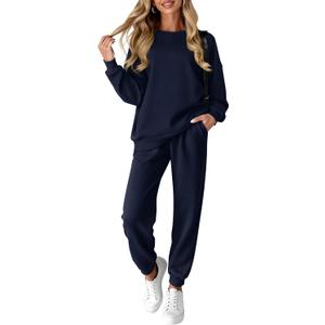 KIRUNDO Sweatsuits Women 2 Piece Outfit Matching Workout Lounge Sets Spring Fall Clothing Tracksuit Airport Travel Outfits (Small, Navy)