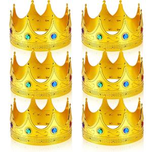 Hanaive King Crowns for Men Kids Gold Royal Jeweled Plastic Crown for King Queen Prince Princess Costume Cosplay Party