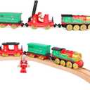 Battery Operated Train for Wooden Track,Christmas Motorized Train Locomotive Set with Magnetic Connection,Lights and Sounds,Wooden Train Accessories for Kids Boys