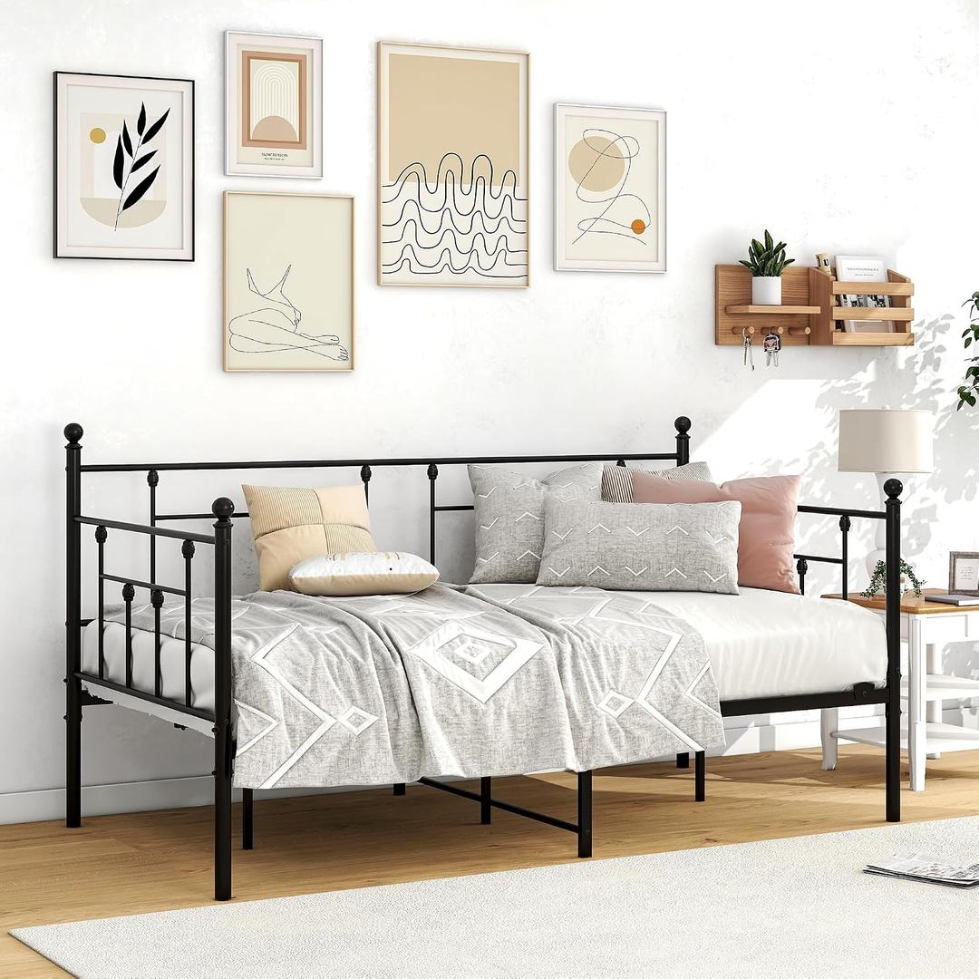 Daybed Twin Size Bed Frame,Mattress Foundation,Metal Slats Support,Platform Furniture,No Box Spring Needed, Large Under Bed Storage, Without Noise,Black