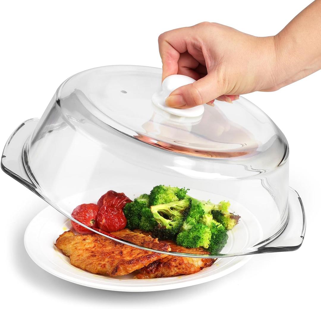 ACEPRUT New Upgrade Glass Microwave Splatter Cover for Food with Ceramic Handle & Heat-resistant Screw, 100% Food Grade BPA Free & Dishwasher Safe Microwave Plate Cover