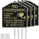 Faittoo No Trespassing Signs Private Property Video Surveillance Sign with 42" Stake, 4-Pack 12"x12" Rust Free Aluminum, Reflective, 2 Pre-drilled Holes, Includes Matching Screws & Wre