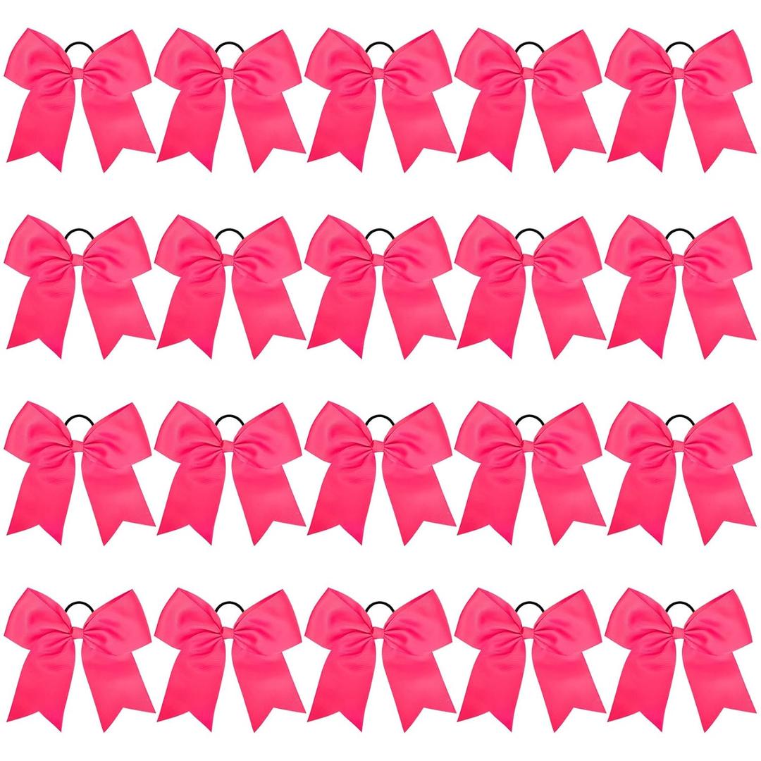 20PCS 8" Large Cheer Bows Hot Pink Cheerleading Bows Girl Hair Bows with Ponytail Holder Bow Hair Ties for Cheerleaders SoftbalCompetition Sports (1 Count (Pack of 20))
