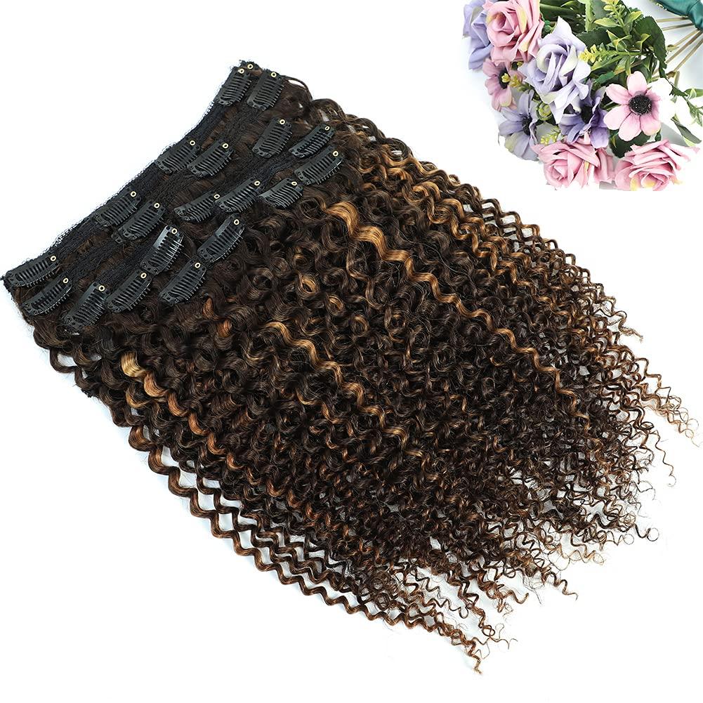 Urbeauty 4/30 Kinky Curly 10 Inch 3c 4a Clip in Hair Extensions for Black Women Chocolate Brown Mix Medium Auburn Curly Hair Extensions Clip Ins 10Pcs/Set Full Head 10a Grade