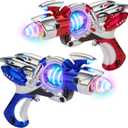 Light-Up Noise Blaster - Red & Blue 2 Pack - 11.5 Inches - Super Spinning Space Sound Effects with Futuristic Power Galaxy Ranger FX for Party Favor, Novelty, Bag Stuffer for Ages 5+