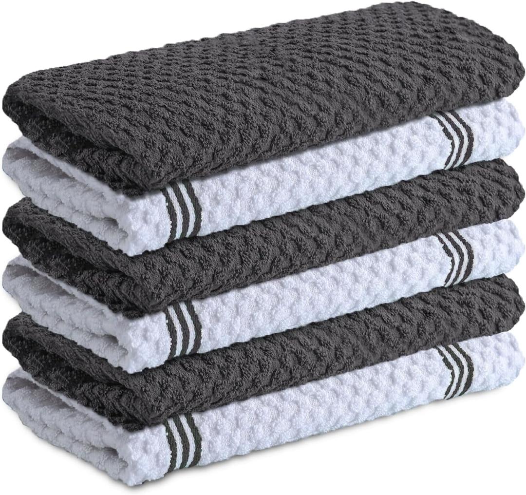 Infinitee Xclusives 100% Cotton Kitchen Towels - 15x25 Inch Ultra Soft Tea Towel, Super Absorbent Terry Dish Towels for Kitchen Linens |Grey| 6 PAck