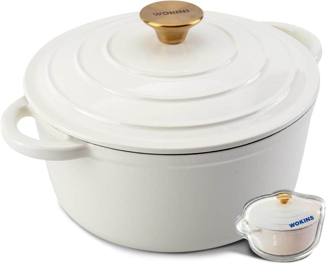 Enameled Cast Iron Round Dutch Oven -7QT Pot With Lid,Cream