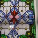 Sosation 25" x 18" Stained Glass Window Panel, Decorative Stained Glass Window Hangings, Hanging Transom with Chain, Vintage Art Handcrafts for Living Room, Kitchen, Cafe, Home Decor (Blue Floral)