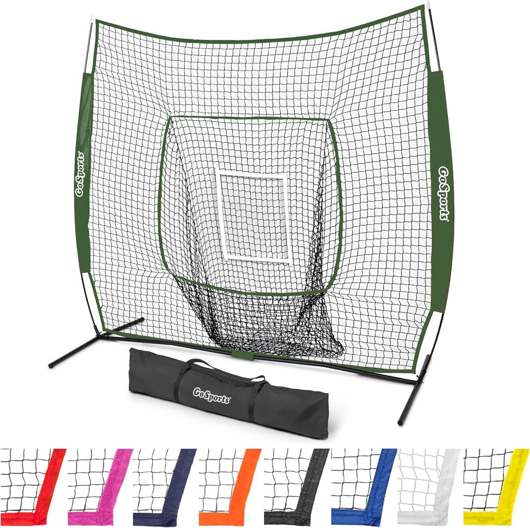 GoSports 7 x 7 ft Baseball & Softball Nets - Available in Team Colors - Batting & Pitching Net with Strike Zone (Green)