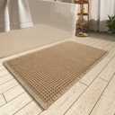 AMOAMI Upgraded Waffle Bath Mat, Super Absorbent Non Slip Bath Mats for Bathroom Floor, Washable Bathroom Rugs with Tassels, Rubber Backed Bathroom Mats, Ultra Soft, 20" x 32", Brown