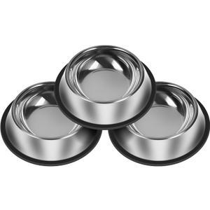 3Pcs Stainless Steel Dog Bowls Set - Non-Slip Food and Water Bowl 20 Oz - Dishwasher-Safe, Rust Resistant Metal Pet Bowls for Small/Medium/Large Sized Pets (Classic)