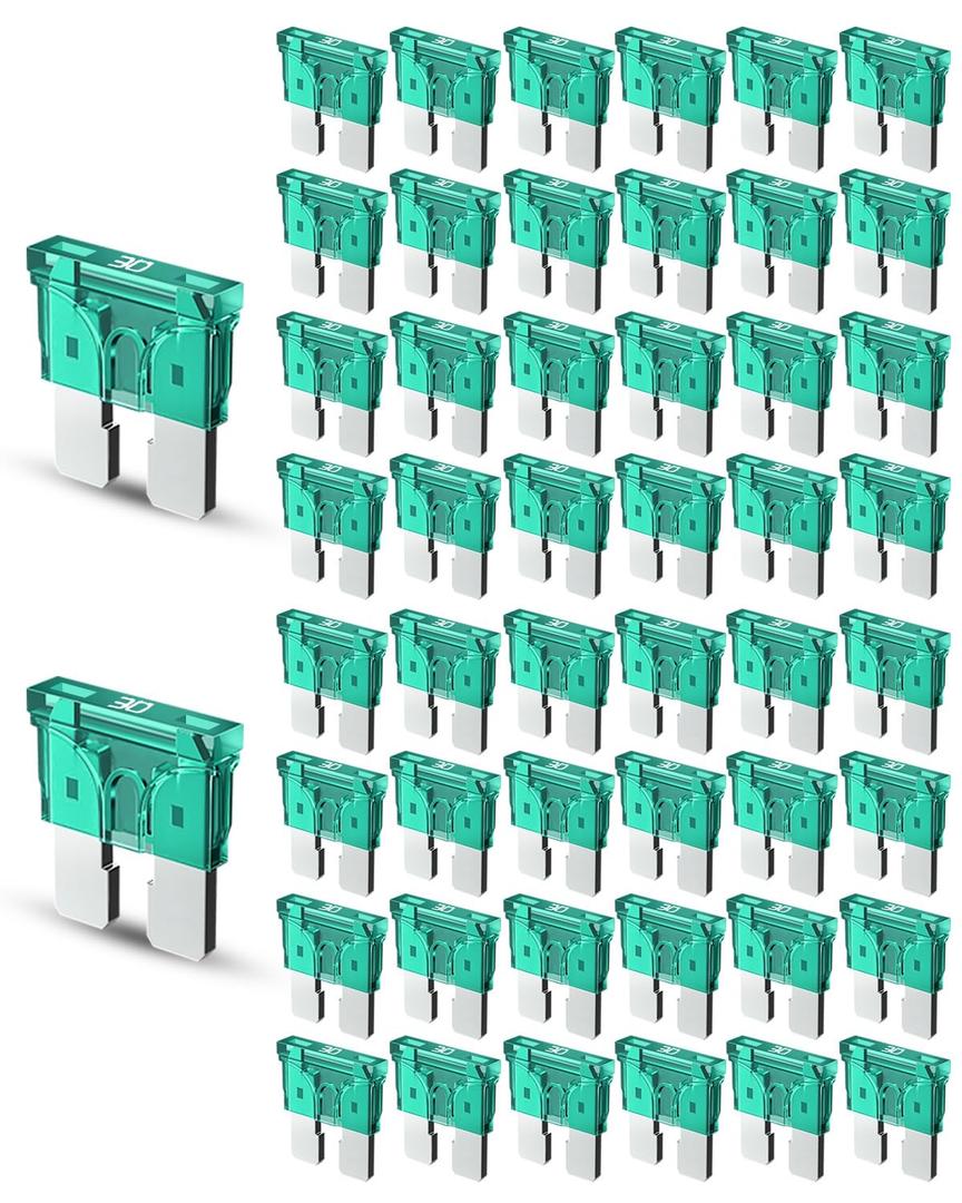 4 x Riseuvo 50pcs 30A Standard Car Fuses - 30 AMP Automotive Fuses(ATO/APR/ATS), 32V (12/24V) Blade Fuse for RV/Truck/SUV