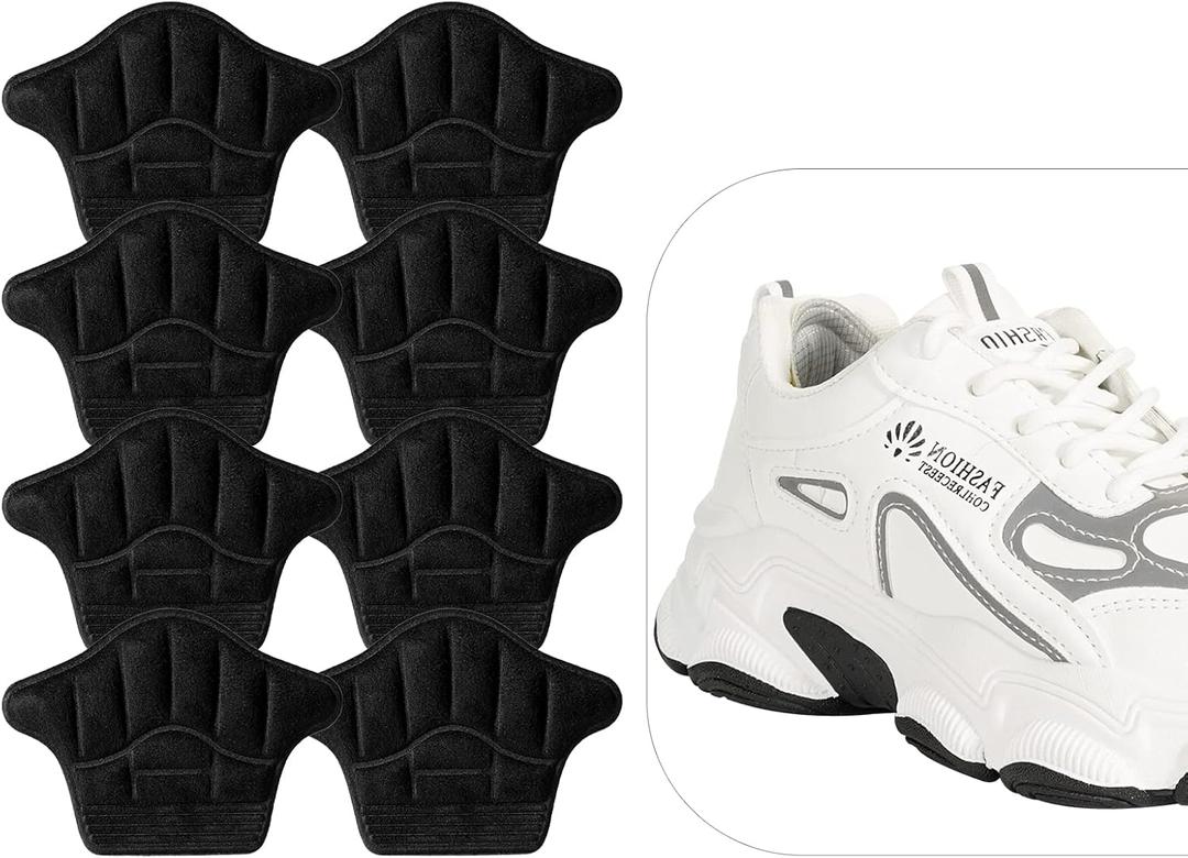 Reusable Heel Guards Liners for Loose Shoes & Too Big Boots - Self-Adhesive Heel Protector Pads (4 Black)