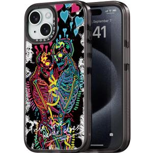 Compatible for iPhone 15 Case Cute Aesthetic - Durable Shockproof 6.6 ft Drop Impact Phone Case Cover with Funny Fashion True Love 6.1" Black
