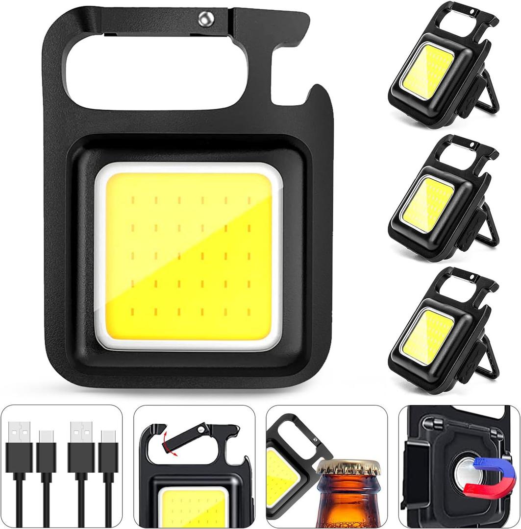 MAKDAK COB Rechargeable Keychain Flashlight 4Pack, High Lumen Super Bright LED Work Light with Magnet,Clip,Bottle Opener for Dog Walking,Car Repair, Emergency,Camping,EDC (4PC)
