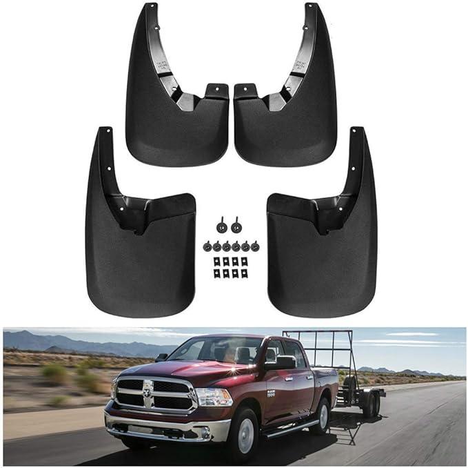 Kiwi Master Mud Flaps for 2009-18 Dodge Ram 1500/2500/3500, 2019-2024 Ram 1500 Classic (with OEM Fender Flares, Single Rear Wheels), Heavy Duty Front & Rear Mud Guards, No Drill, 4 Pcs Set