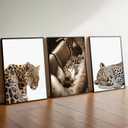 3Pcs Trendy Leopard Wall Art Dopamine Decor Posters Prints Preppy Room Aesthetic Cheetah Wall Decor Pictures for Girls Bedroom Apartment Dorm Unframed