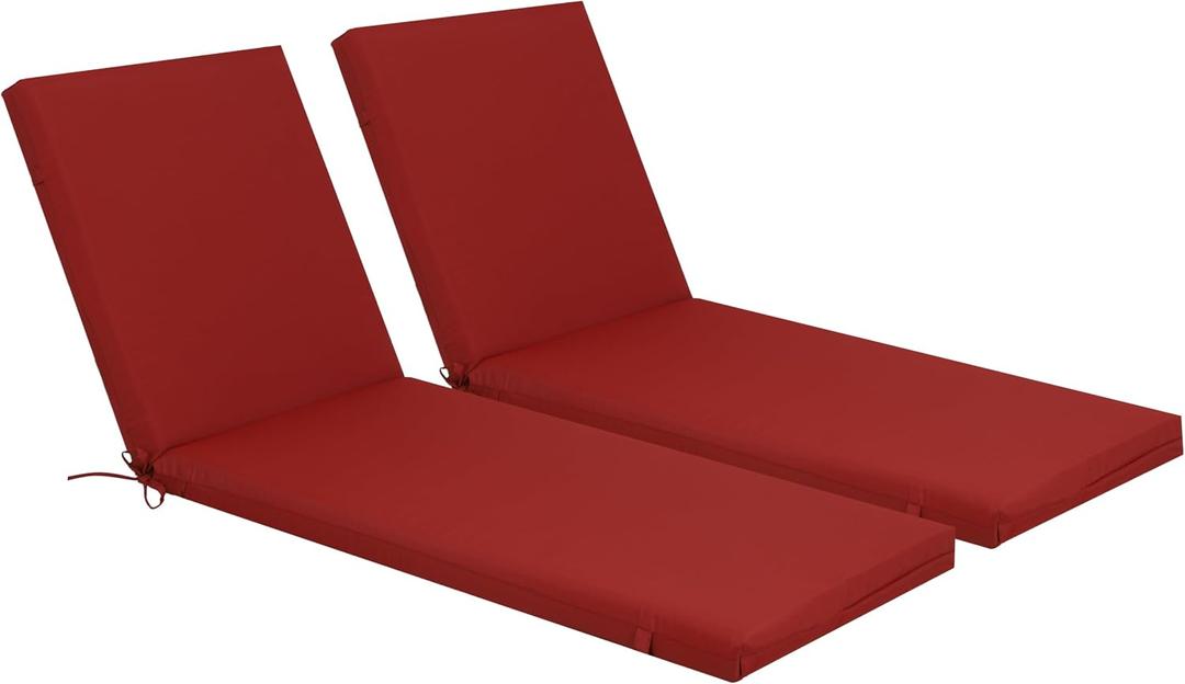 Only choice Outdoor Chaise Lounge Cushion Set of 2, 75" x 24" Lounge Chair Cushion Water-Resistant & Fade-Resistant for Lawn, Pool, Replacement Seat Cushion for Patio (Red)