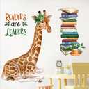Mfault Giraffe Reading Corner Baby Boys Girls Wall Decals Stickers, Readers are Leaders Woodland Animals Read Books Nursery Playroom Decorations Bedroom Classroom Art, Kids Library Toddler Room Decor