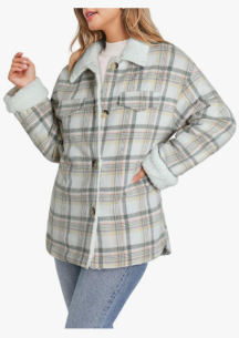 Dokotoo Winter Coats for Women Button Down Plaid Flannel Shirts Warm Sherpa Fleece Jacket Small