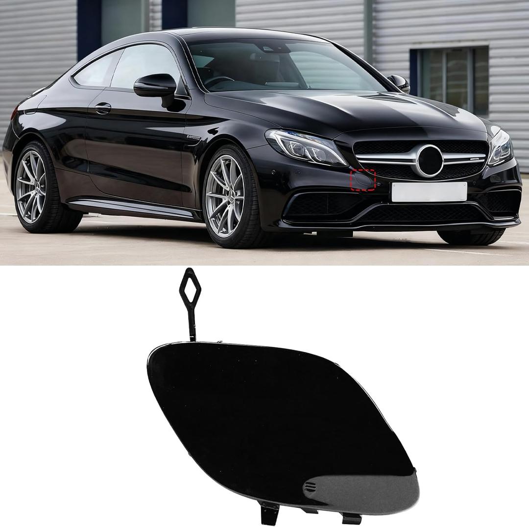 Yumzeco Compatible with Mercedes Benz C Class W205 Tow Hook Cover C400 C43AMG Sedan 2015-2018,Passenger Side W205 Front Bumper Trailer Cover Replace for A2058850724 Coupe Models ONLY-Right Black