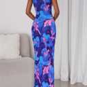 PRETTYGARDEN Women's 2026 Summer Floral Bodycon Maxi Dresses Ribbed Strapless Tube Casual Boho Party Long Dress (Blue, XXL)
