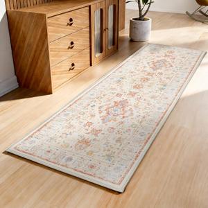 AREDO Runner Rug with Non Slip Rubber Backing, Washable Soft Floor Carpet for Kitchen, Hallway, Entryway Indoor, Bedroom, Laundry, Low Pile Area Rugs, Geometric Floral, Yellow Pattern, 2' * 6'