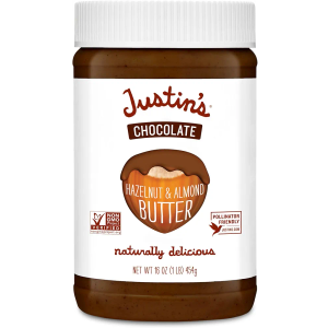 Justin's Chocolate Hazelnut and Almond Butter, Organic Cocoa, No Stir, Gluten-free, Responsibly Sourced, 16 Ounce Jar (6 Pack), BBD: March 19, 2026