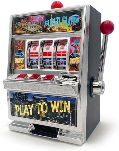 12.5" Large Play to Win Slot Machine Figurine - Black & Aluminum