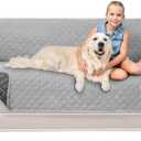 Sofa Shield Couch Slip Cover with Patented Strap, Cushion Protector, US Designed Reversible Stain and Dog Tear Resistant Slipcover, 62 inch Seat, Washable Covers for Dogs Pets, Light Gray Charcoal