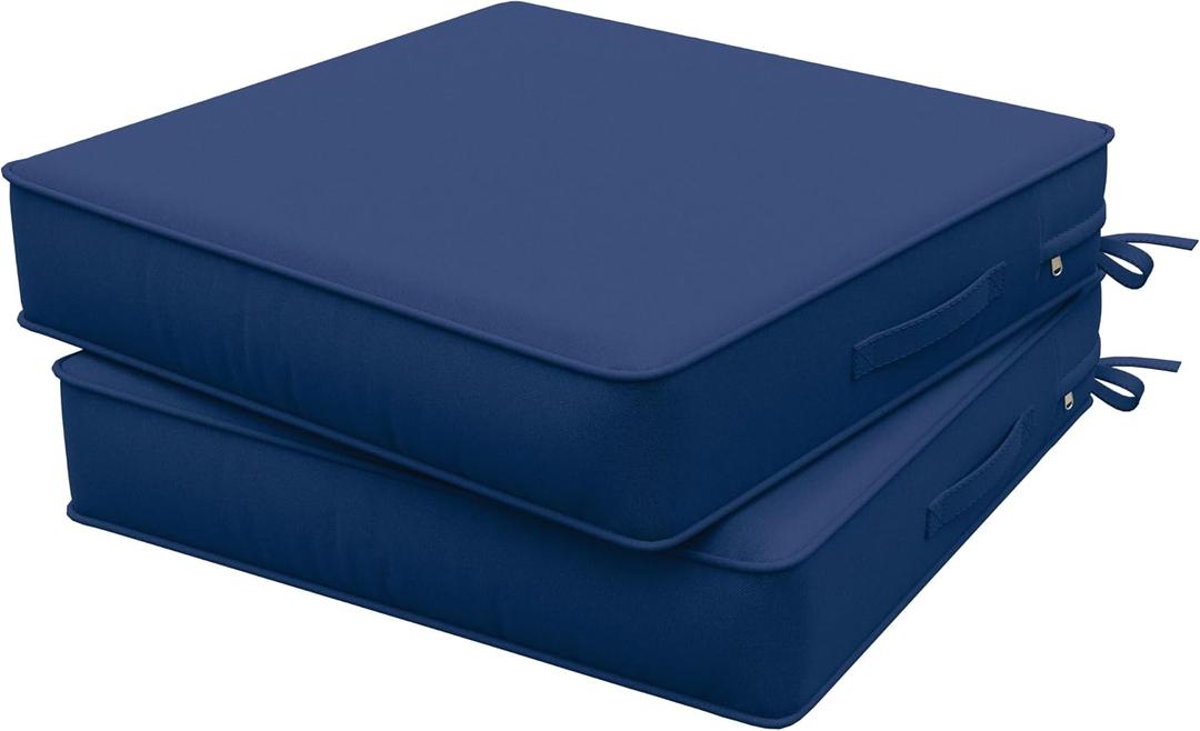 Outdoor Chair Cushions Patio Funiture Chair Seat Cushion 24 L X 24 W X 5 H Waterproof & Fade Resistant Square Sofa Couch Chair Pads with Non-Slip Bottom &Handle & Adjustable Straps Set of 2, Blue