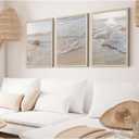Beach Wall Art Decor Coastal Wall Art Pictures Ocean Canvas Wall Art Beige Beachy Wall Decor Boho Beach Prints Ocean Painting Coastal Artwork for Bedroom Living Room 16x24 Inch Wood Framed Set of 3